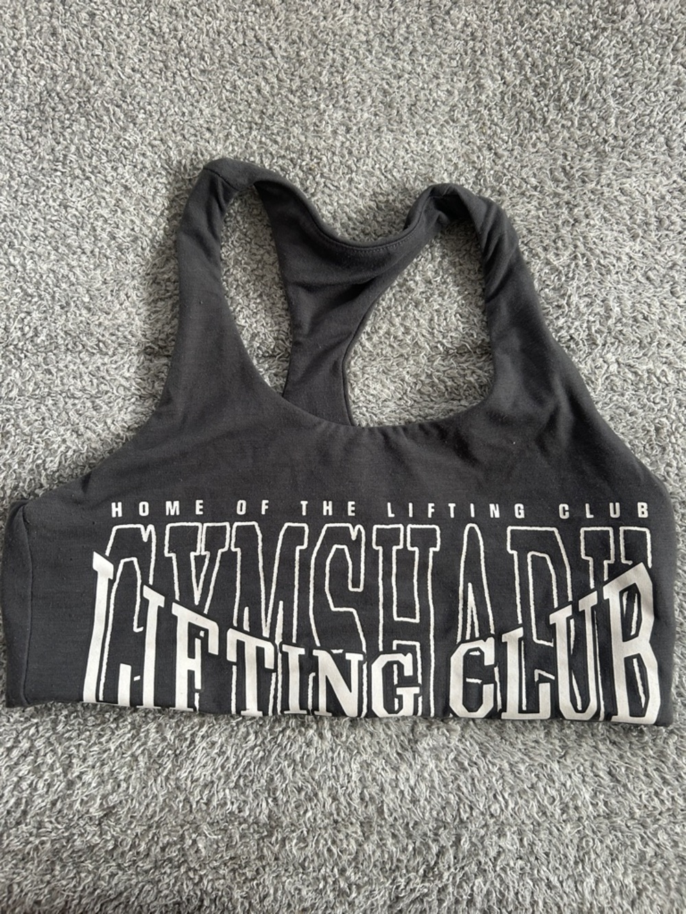 Gymshark Grey Racerback Sports Bra with White Graphic
